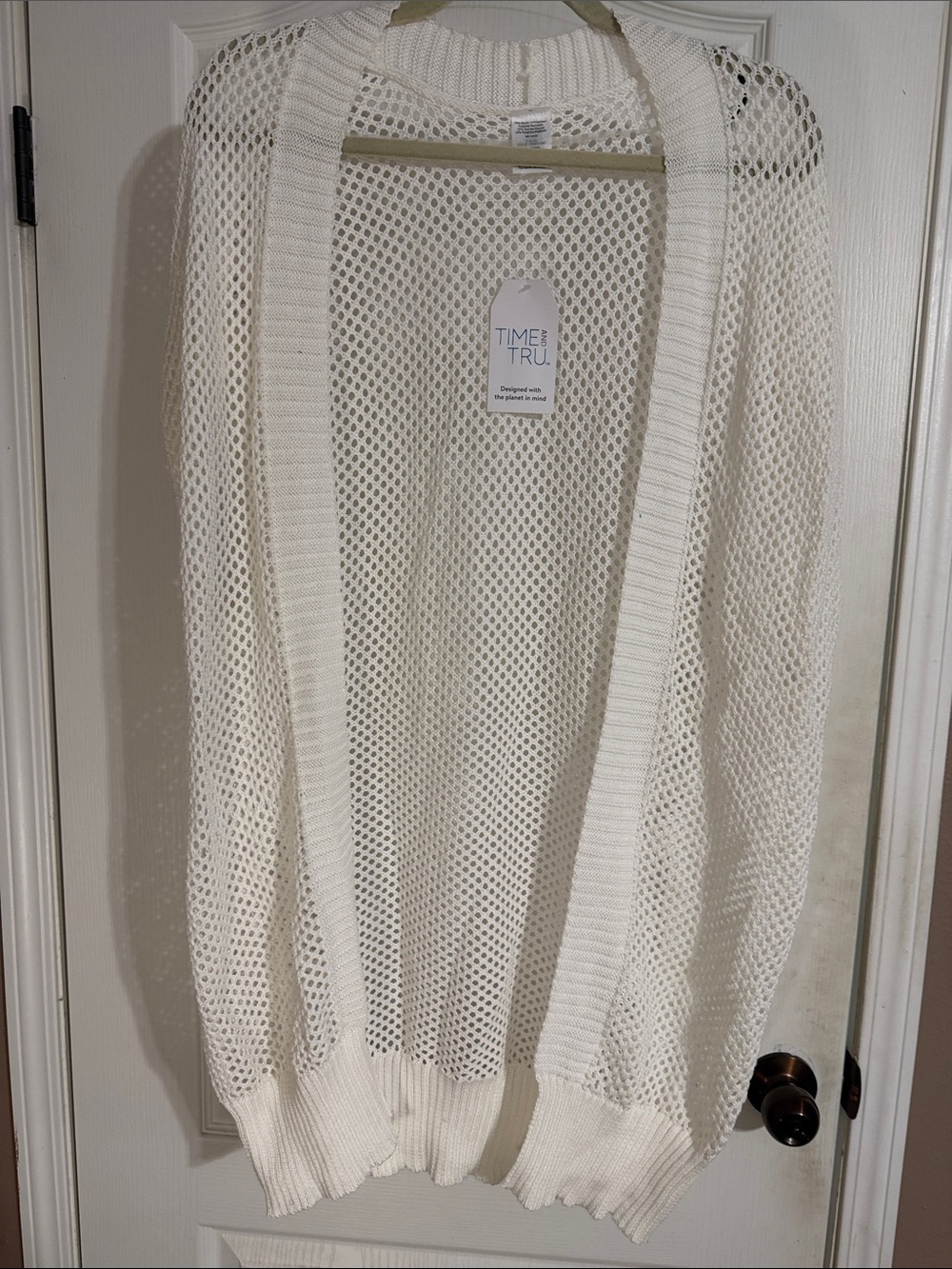 Time and Tru Cream Open-Weave Knit Cardigan